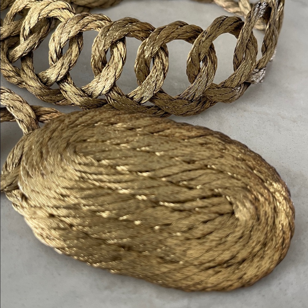 Vintage 50s 60s Braided Wire Metal Rope Chain Link gold tone metallic Belt 34 L - Picture 5 of 17